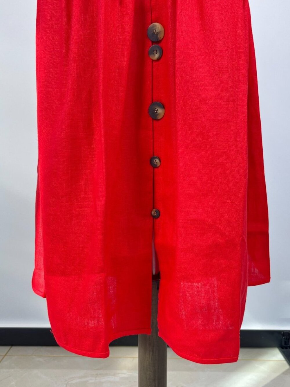NWOT Farm Rio Red Mixed Buttons Linen Midi Skirt Elastic Waist Size S - Picture 8 of 13
